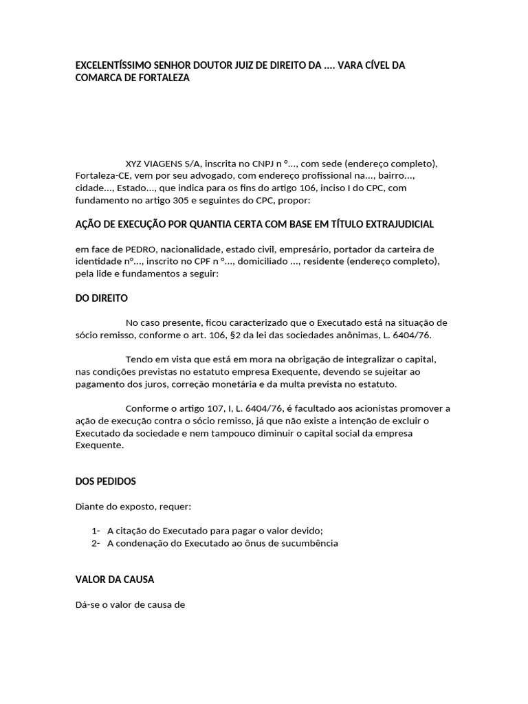 Ação de Execução por Quantia Certa | PDF