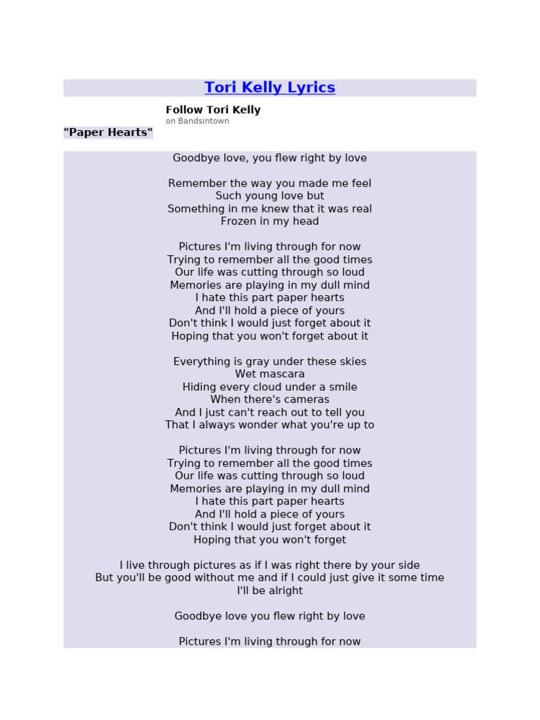 Tori Kelly Lyrics | PDF