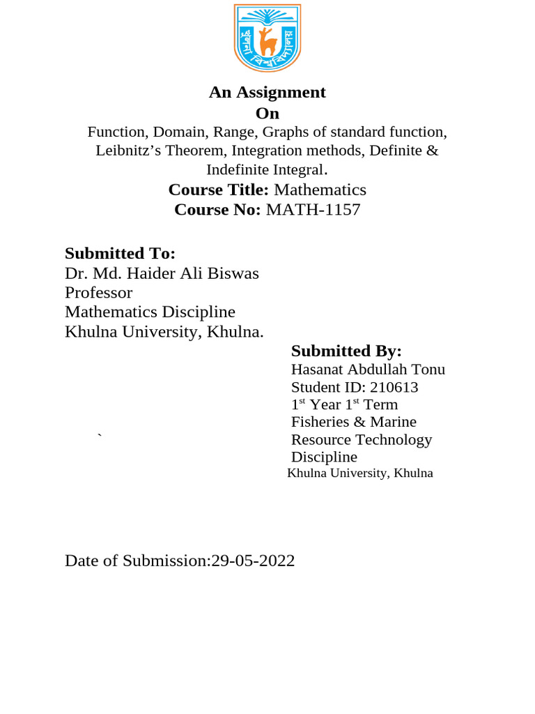 Math Assignment | PDF | Function (Mathematics) | Algebra