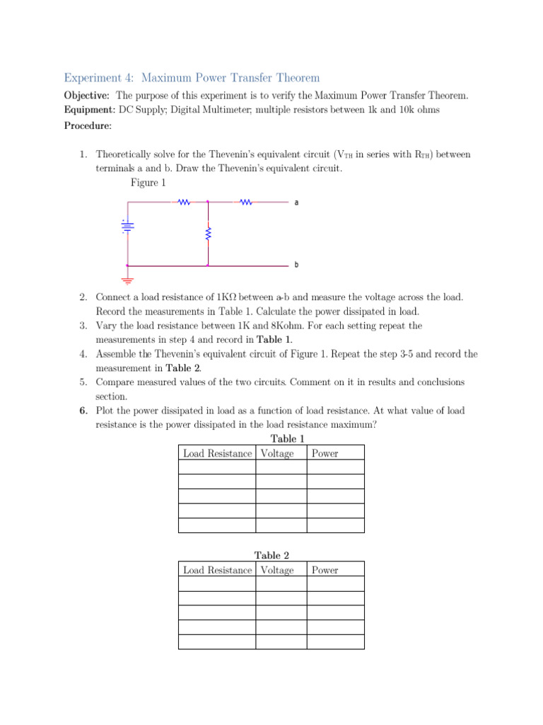 Lab 4 - Maximum Power Transfer Theorem | PDF