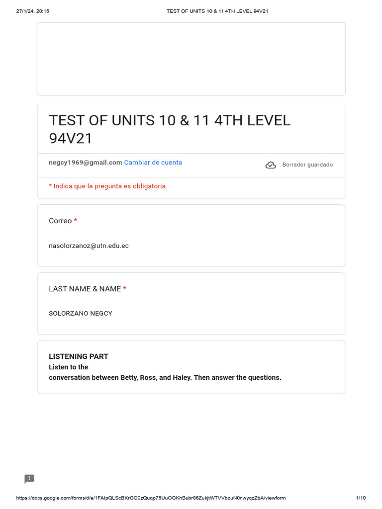 Test of Units 10 & 11 4TH Level 94V21 | PDF | Linguistics