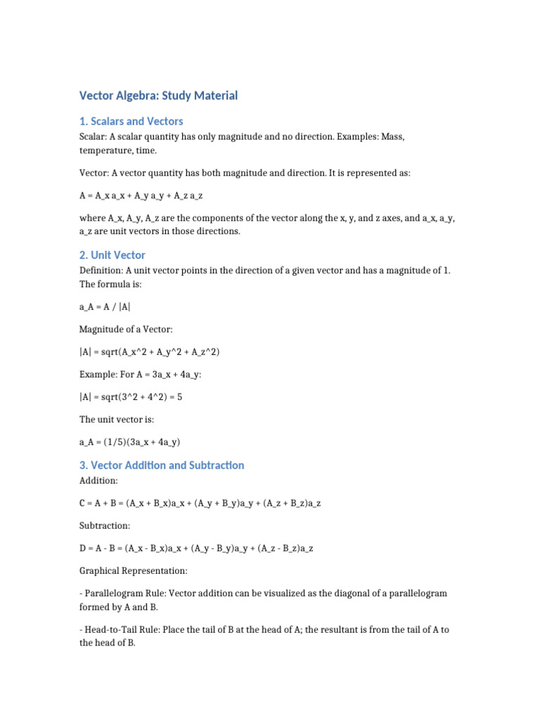 Vector Algebra Exam Study Guide | PDF
