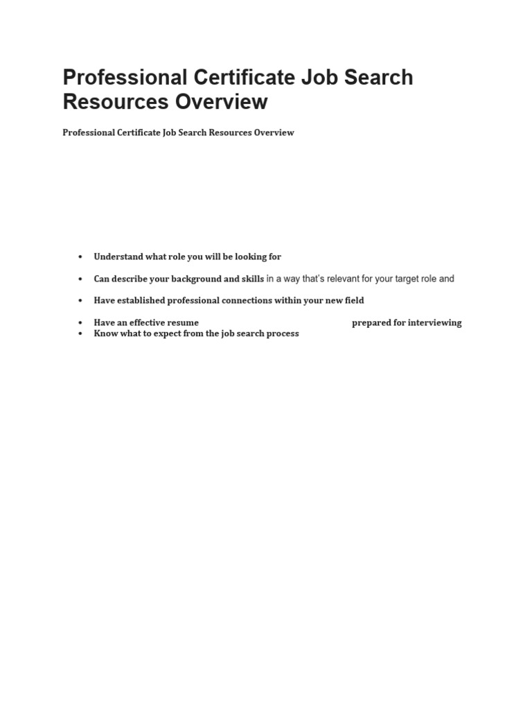 Professional Certificate Job Search Resources Overview | PDF