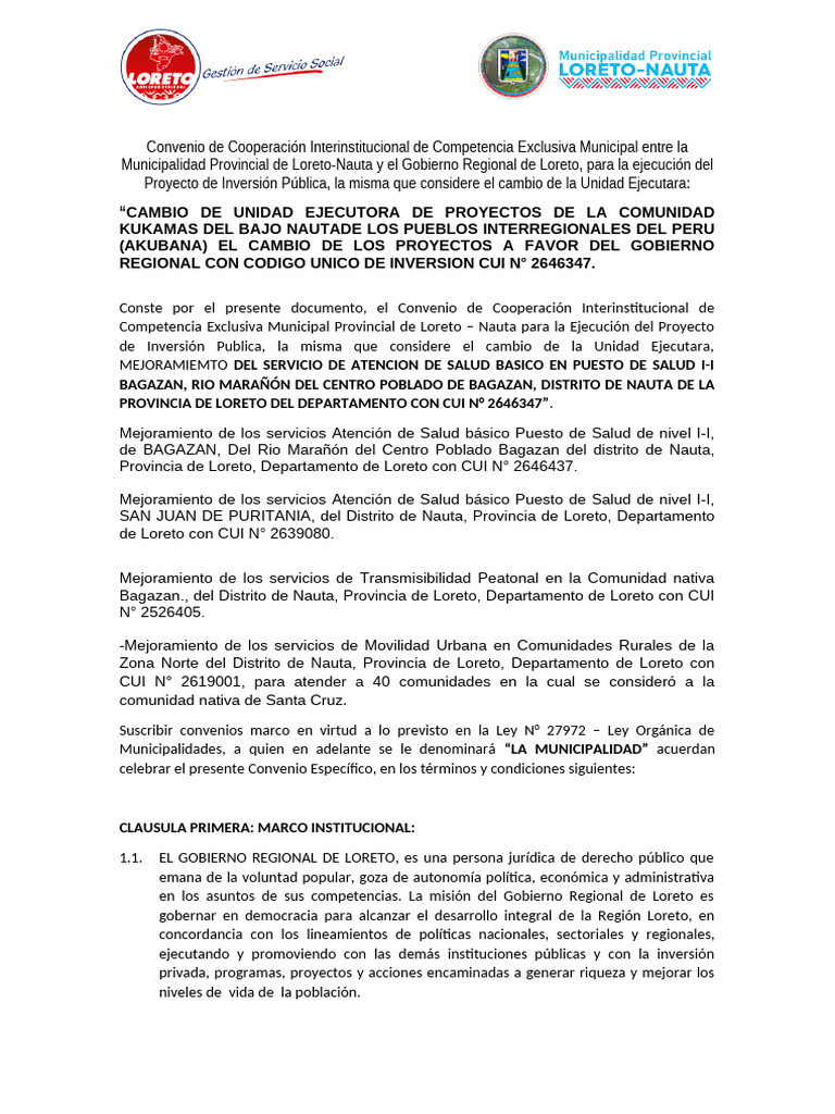 Convenio de Salud y Desarrollo en Loreto | PDF | Gobierno | Gobierno local