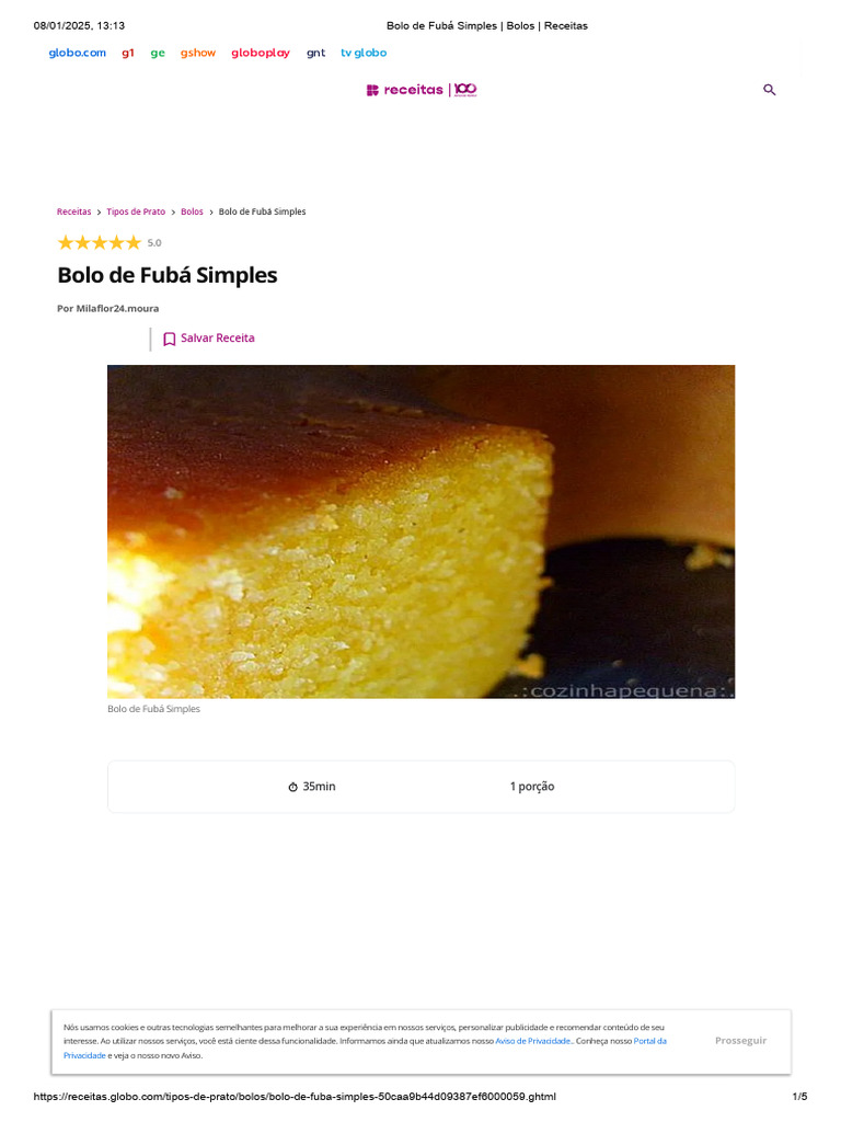 Receita de Bolo de Fubá Simples | PDF | Bolos | Alimentos