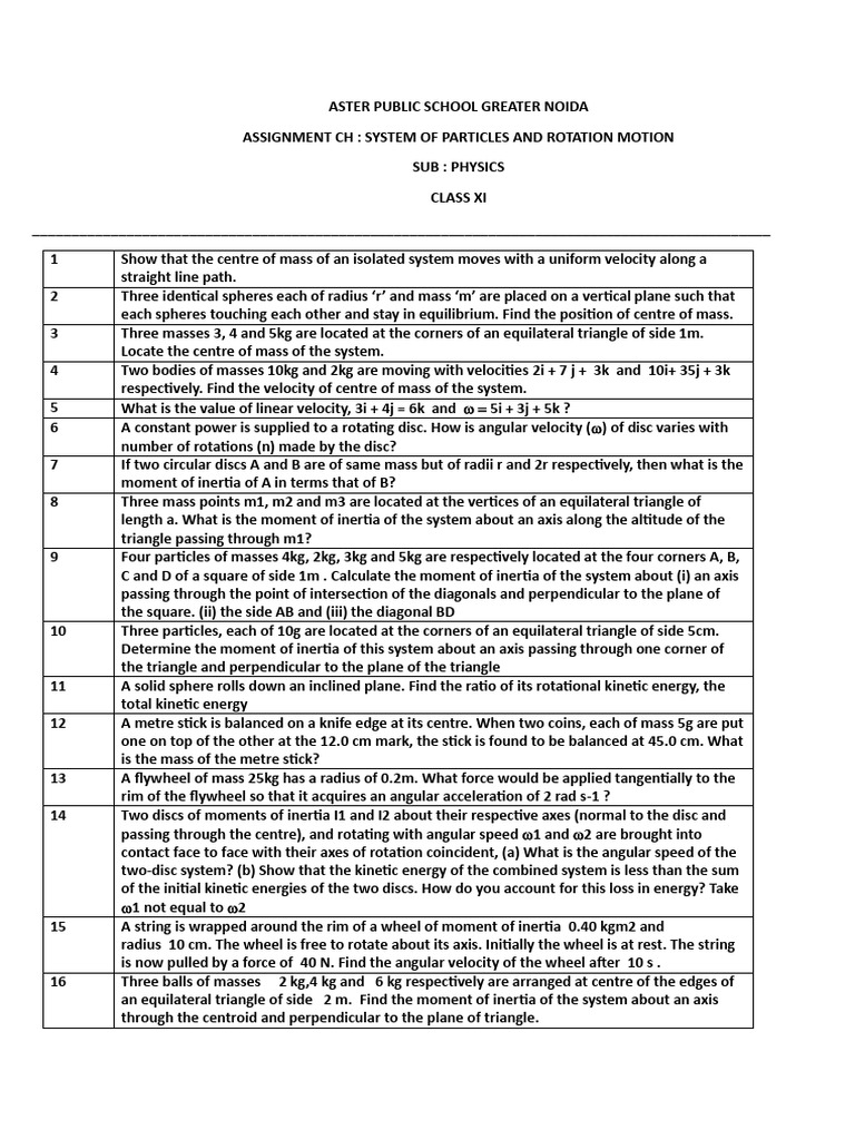 Xi System of Particles and Rotation Motion | PDF | Rotation Around A ...