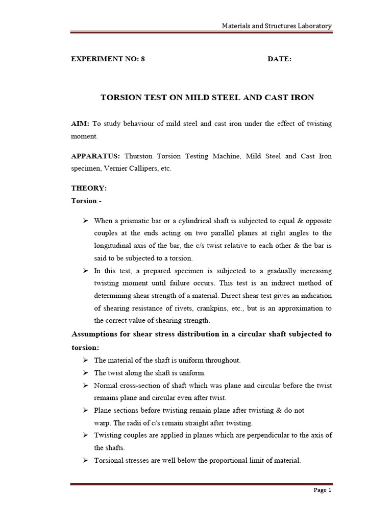 Material and Structure Torsion | PDF | Strength Of Materials | Stress ...