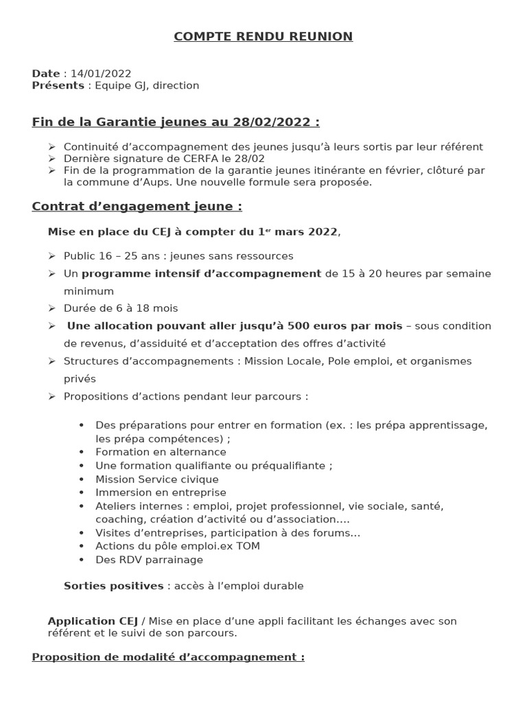 Mise en place du CEJ et suivi jeunes | PDF