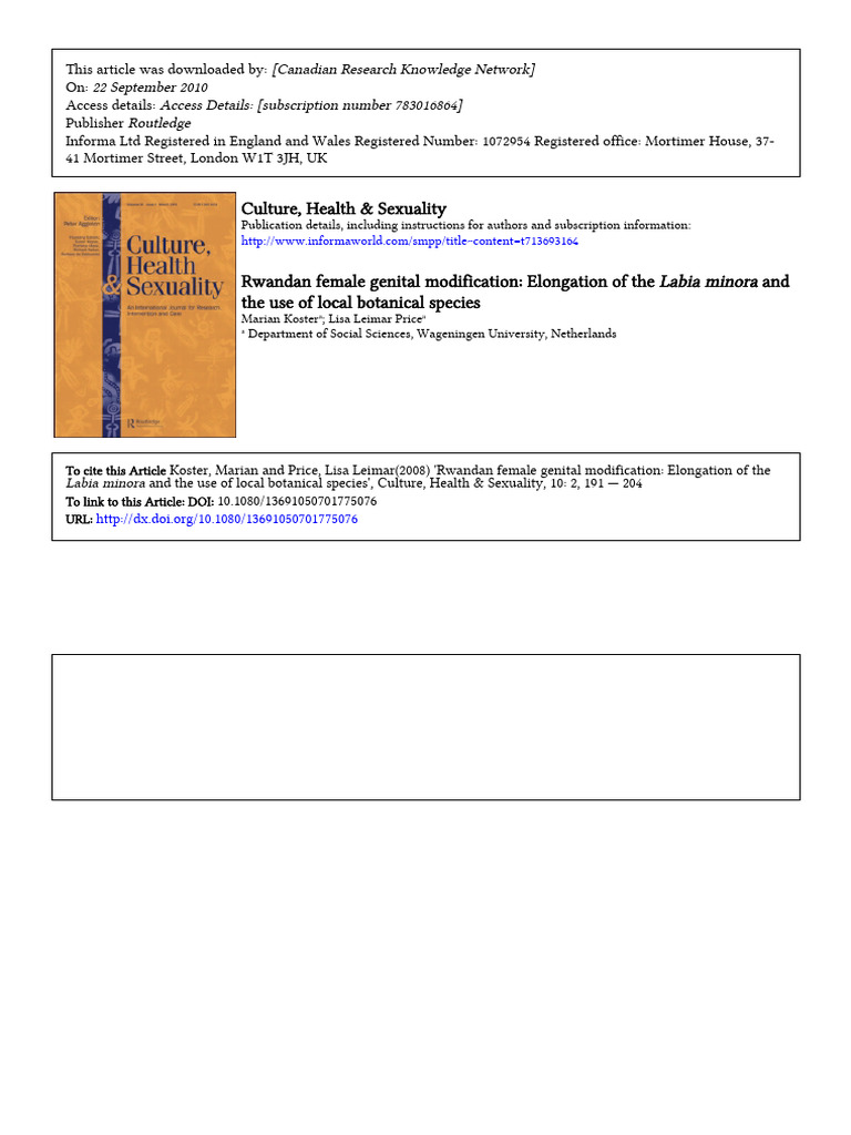Rwandan Labia Elongation Practices | PDF | Labia | Vagina