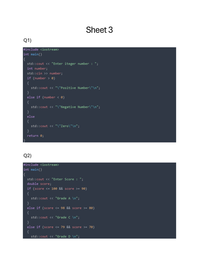 sheet 2 | PDF | Computer Programming | C++