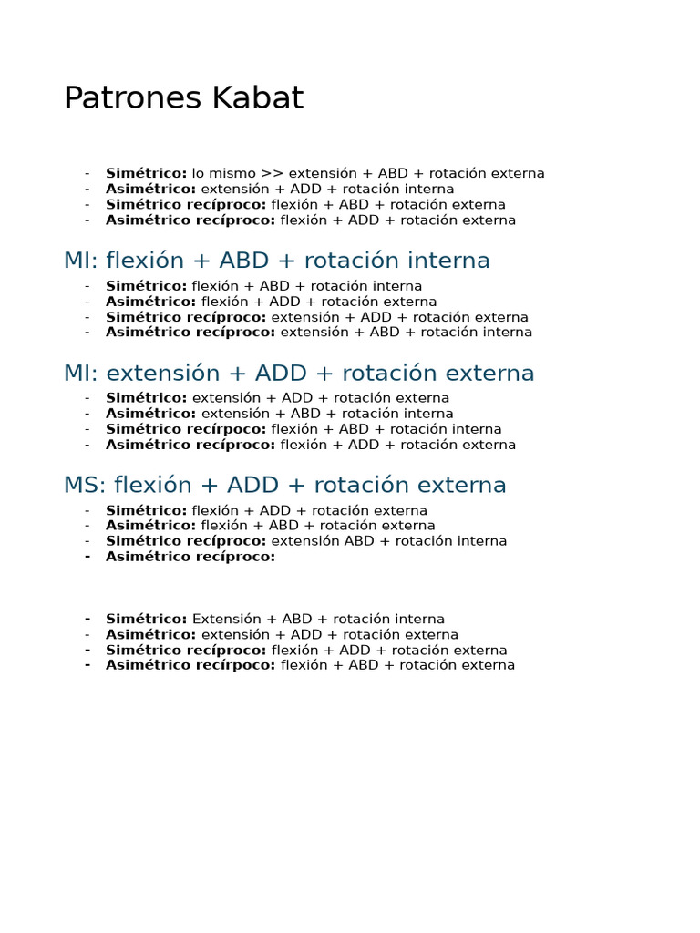 Patrones de Movimiento Kabat en Fisioterapia | PDF