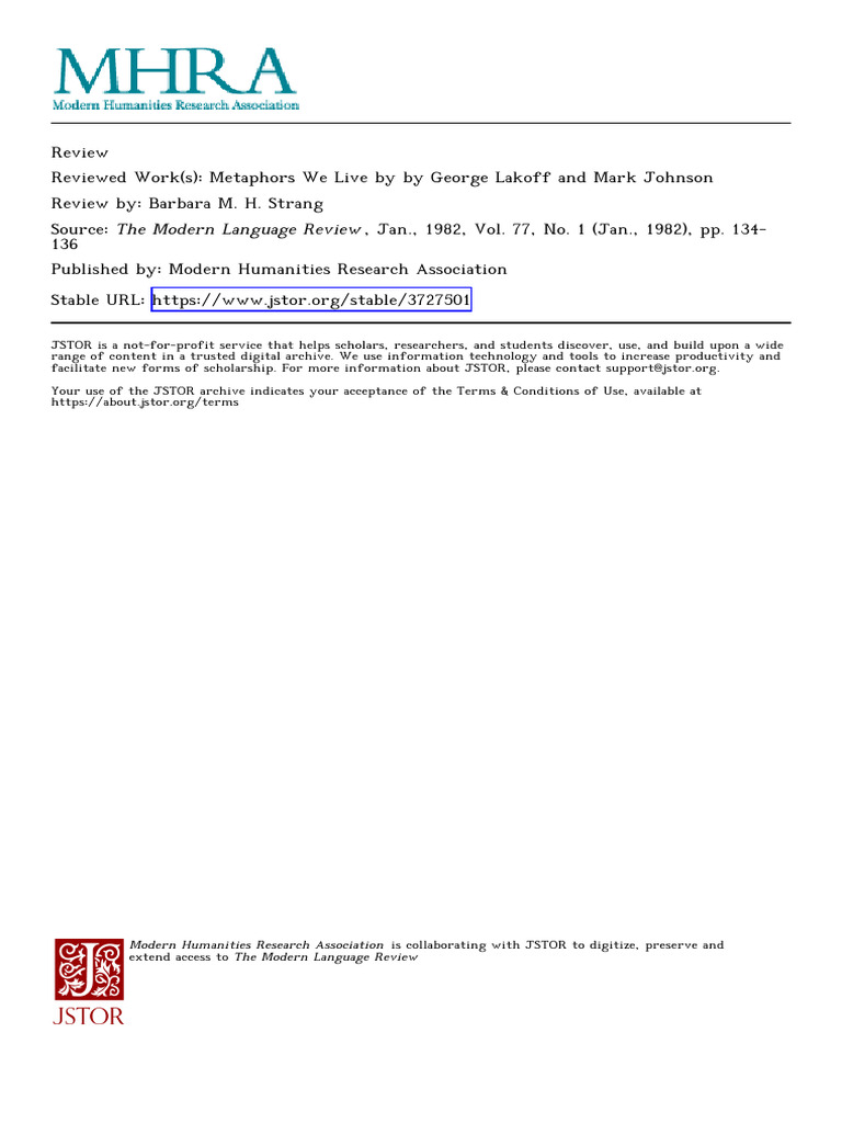 Strang ModernLanguageReview 1982 | PDF | Truth | Experience