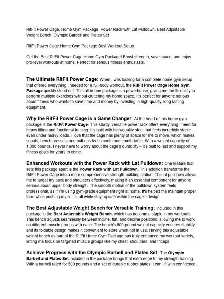 RitFit Power Cage Home Gym Package | PDF | Physical Exercise | Weight ...