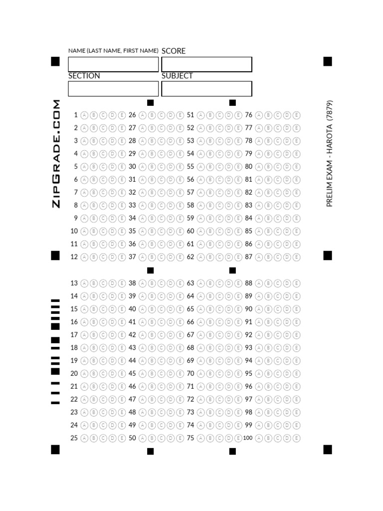 ZIPGRADE ANSWER SHEET PRELIM | PDF