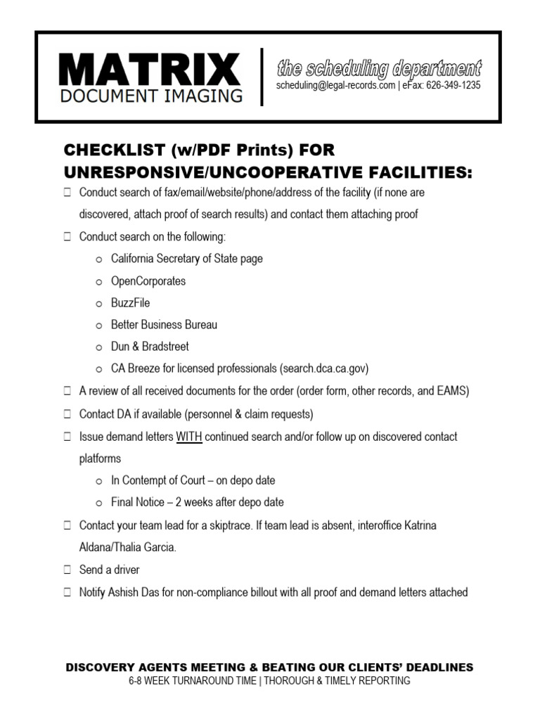 Client Deadline Compliance Checklist | PDF