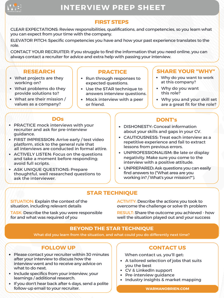 Interviewpreppsheet Pdf Recruitment Cognition