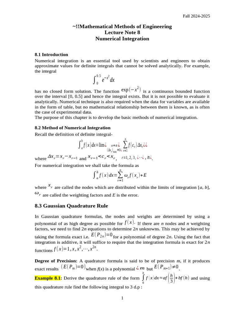 CH-8-Numerical Integration - Fall - 24-25 | PDF | Integral | Area