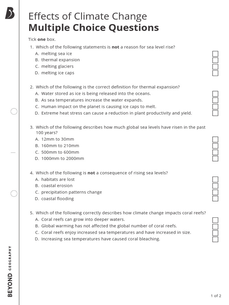 Effects of Climate Change Multiple Choice Questions Worksheet | PDF ...
