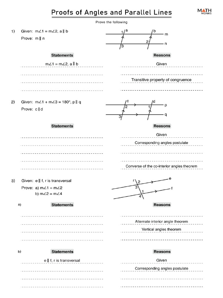 ParallelLinesandAnglesProofsWorksheet PDF