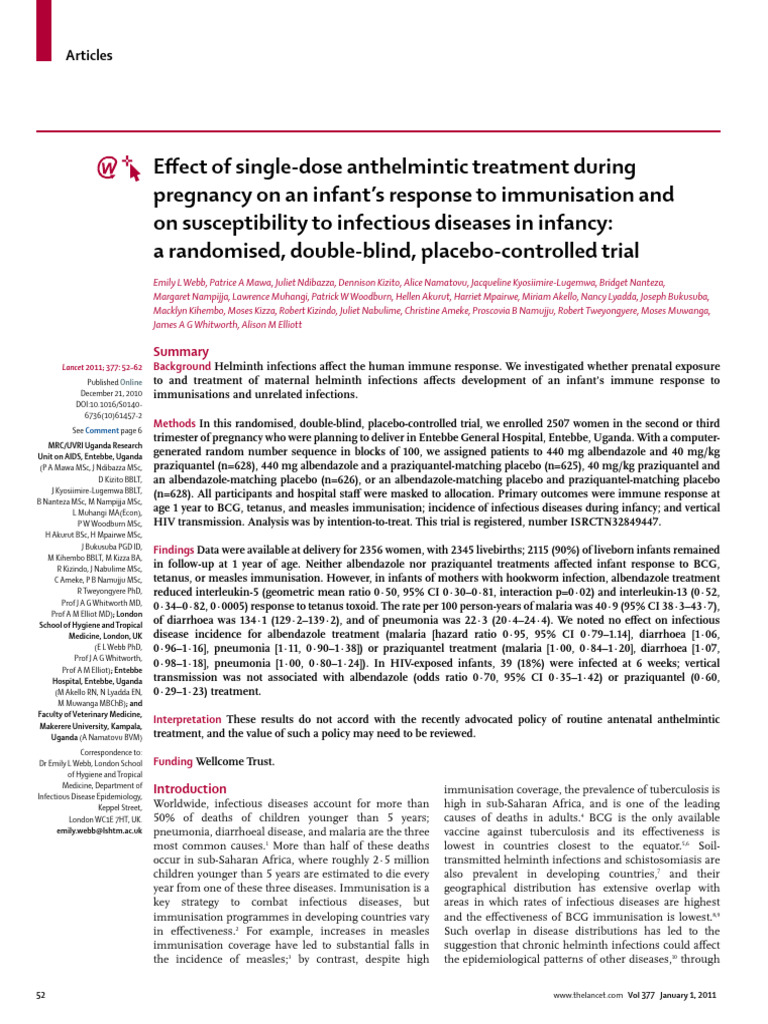 Effect of Single Dose Anthelmintic Treatment Durin | PDF | Infection ...