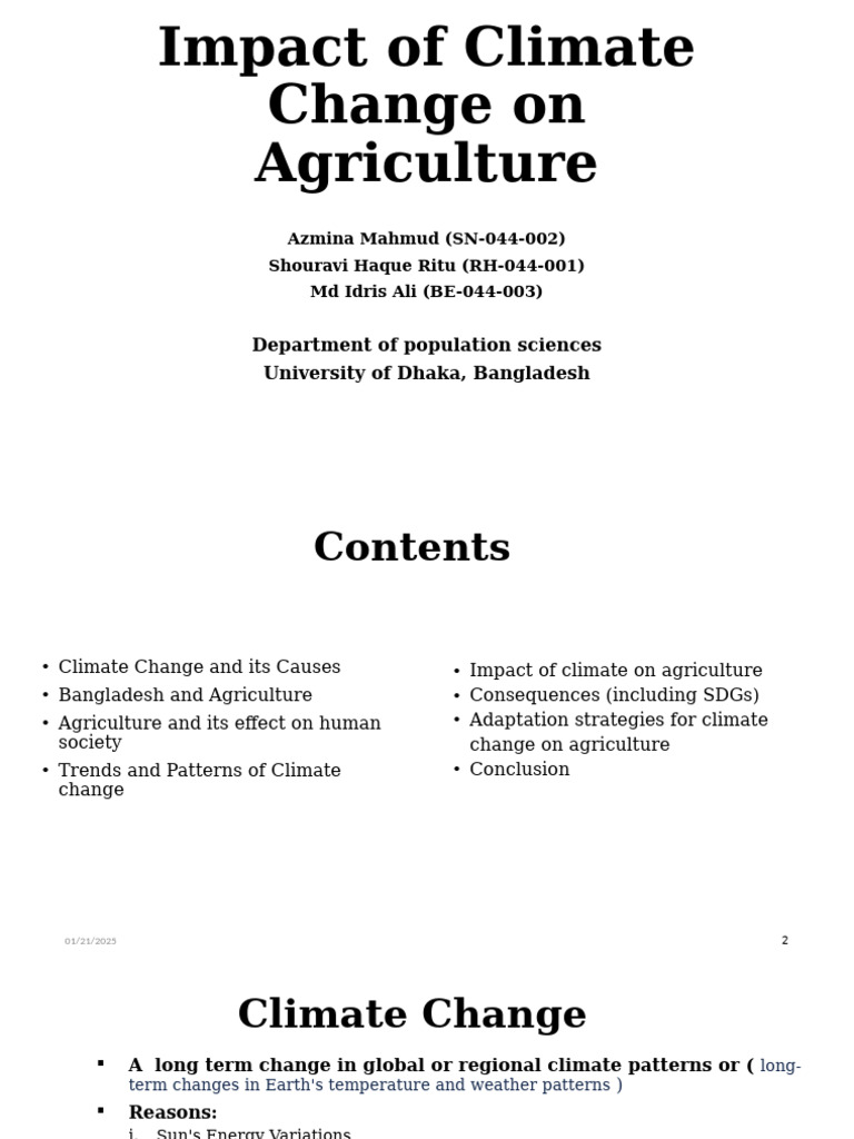 Climate Change Effects on Bangladesh Agriculture | PDF | Climate Change ...