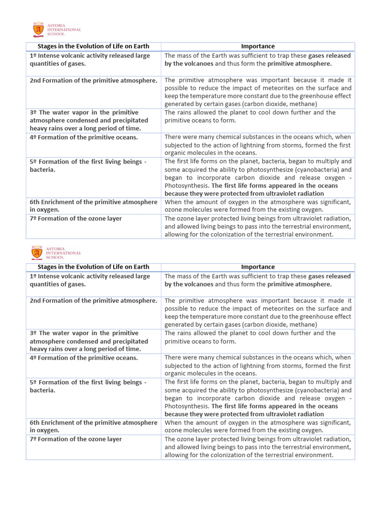 Stages in The Evolution of Life On Earth | PDF | Atmosphere ...
