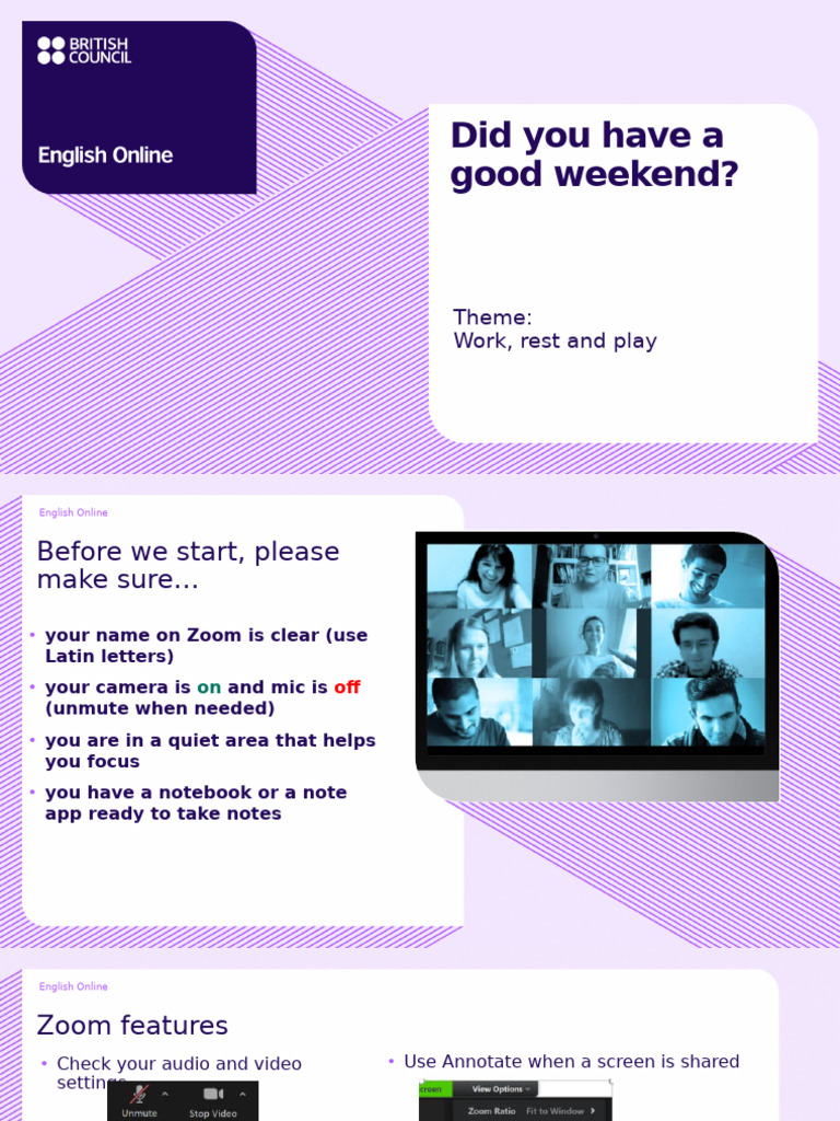 English Online: Weekend Activities Class | PDF | Question | English ...