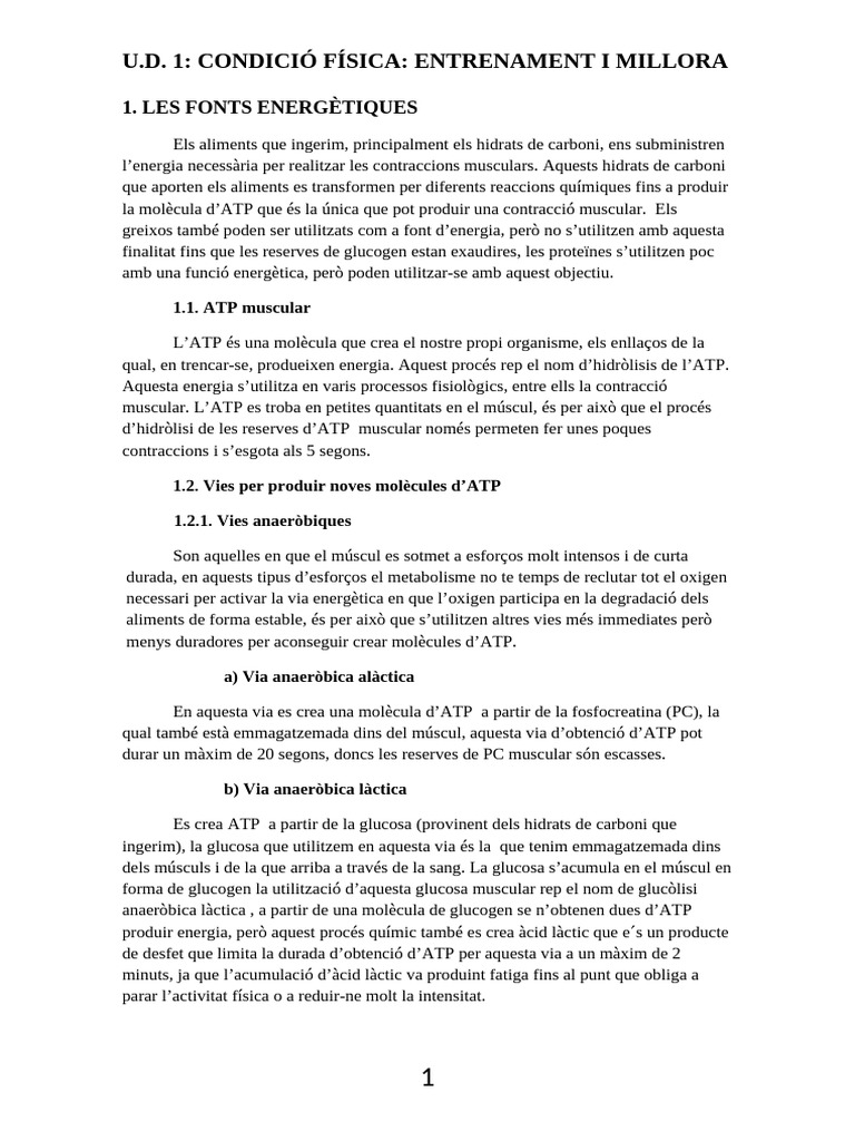 Ud1 Condició Física. Entrenament de La Força | PDF