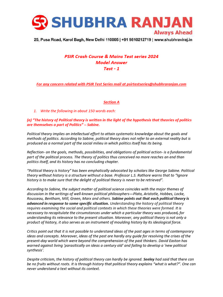 PSIR 2024 Crash Course Test Series | PDF | Liberalism | Egalitarianism