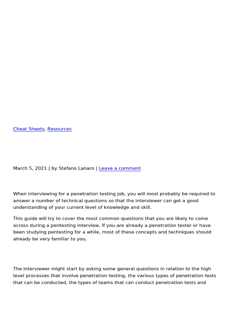 Penetration Testing Interview Questions Cheat Sheet | PDF | Port ...