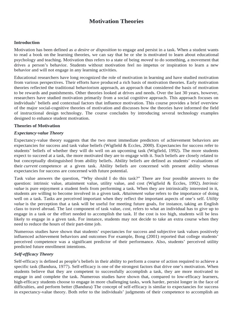 Motivation Theories Pdf Motivational Motivation