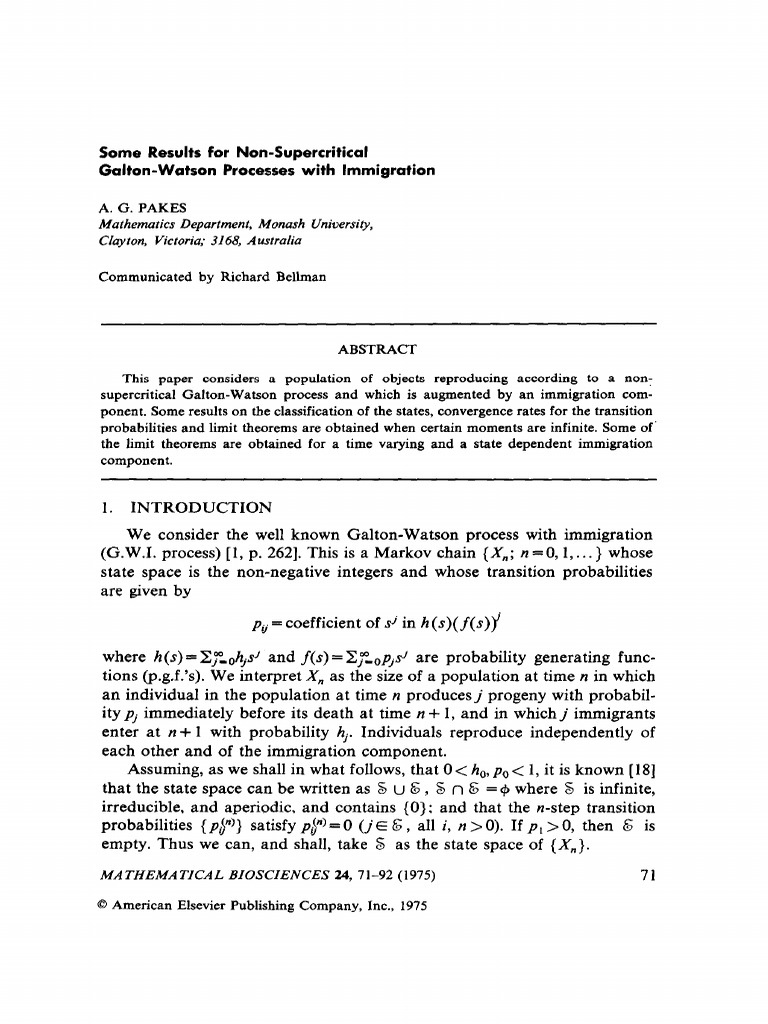 Non-Supercritical Galton-Watson Processes | PDF | Markov Chain ...