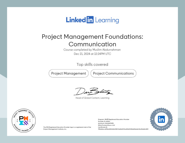 CertificateOfCompletion - Project Management Foundations Communication ...