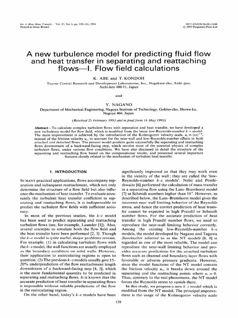 1 s2.0 0017931094901686 Main | PDF | Turbulence | Reynolds Number