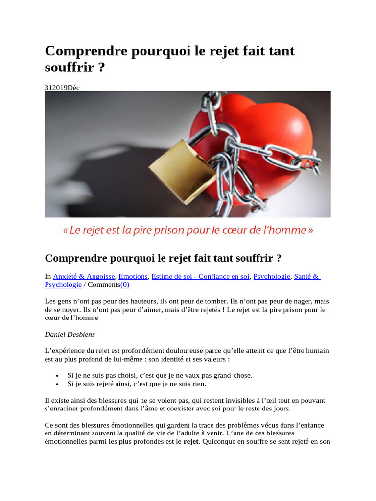 Comprendre la douleur du rejet | PDF | Peur | Douleur