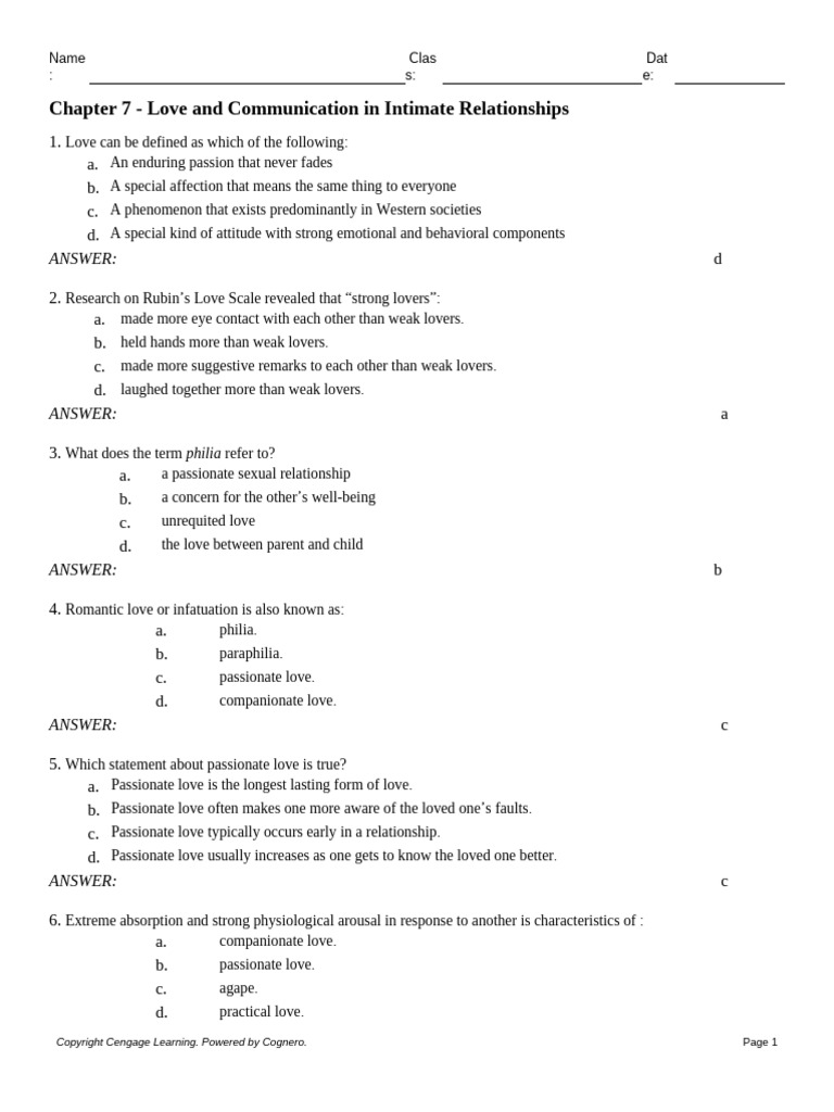 Chapter 7 Love and Communication in Intimate Relationships | PDF | Love ...