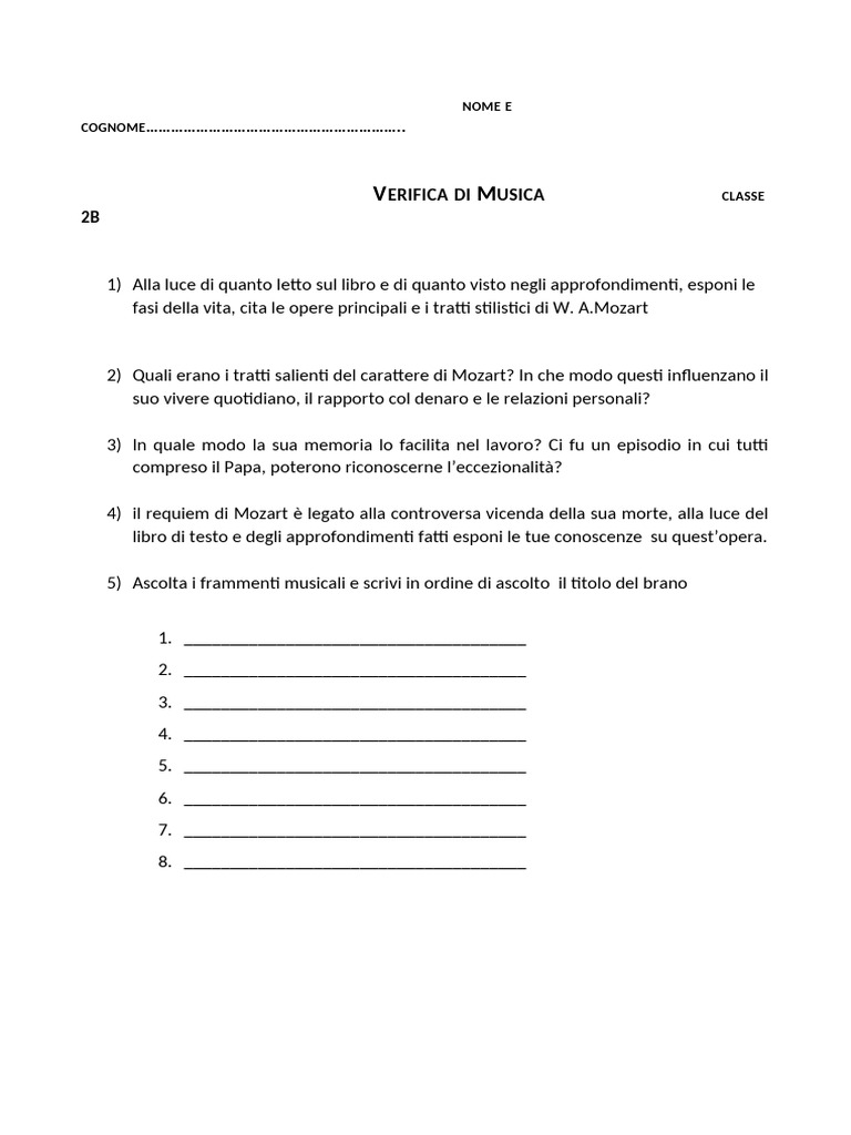 Verifica Mozart | PDF