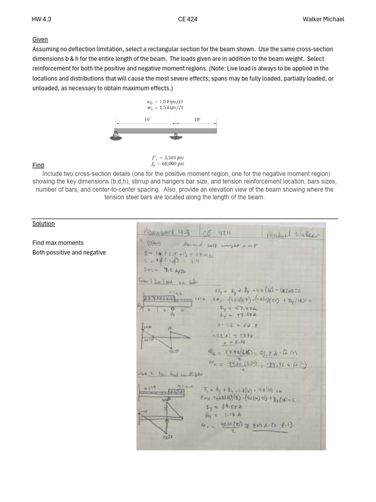 Ce 424 HW 4.3 | PDF | Beam (Structure) | Building Engineering