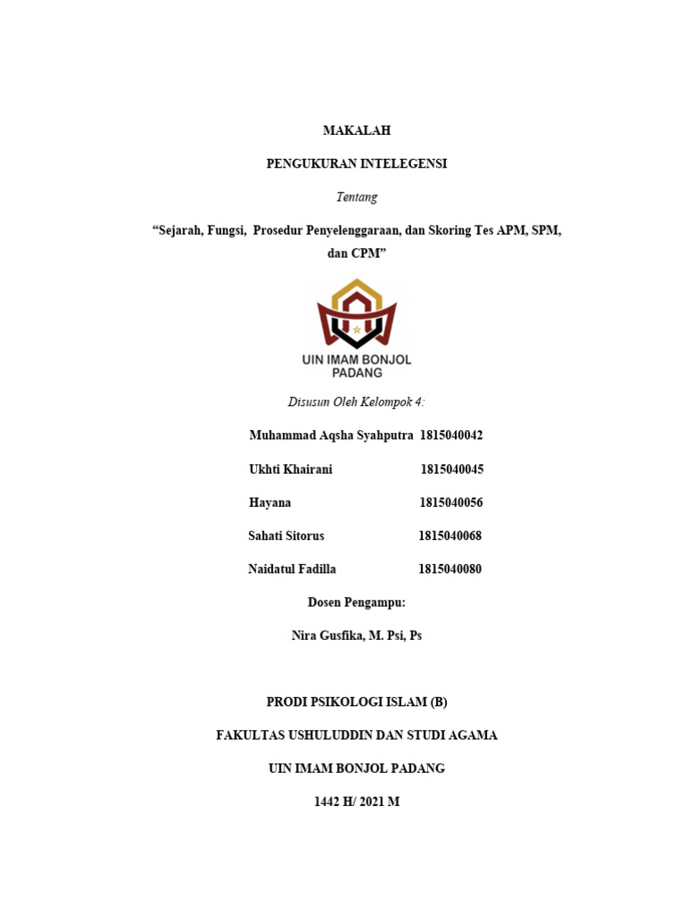 Sejarah dan Prosedur Tes APM, SPM, CPM | PDF