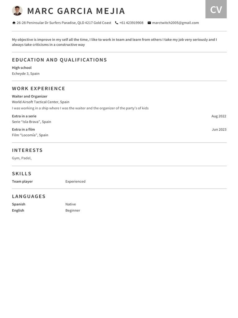 Marc Garcia Mejia CV Summary | PDF