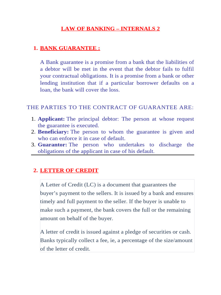 Banking Law: Guarantees and Securities | PDF | Letter Of Credit ...