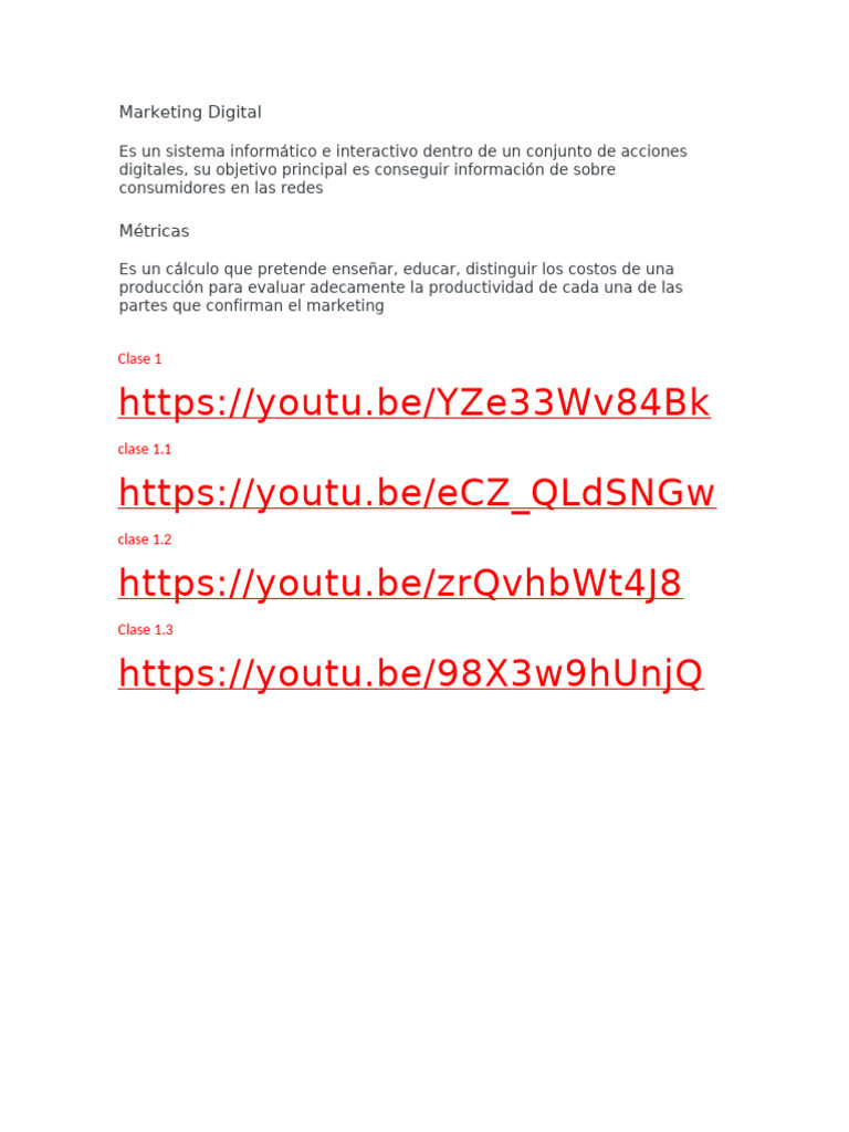 Marketing Digital Glosario y Link Videos Clase 1 | PDF