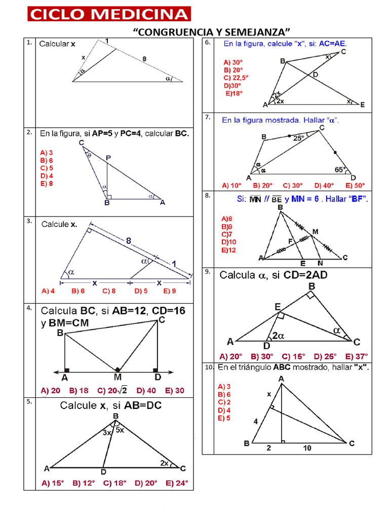 FORMATO SEMEJANZA Y CONGRUENCIA DE TRIANGULOS (GEOMETRIA) | PDF