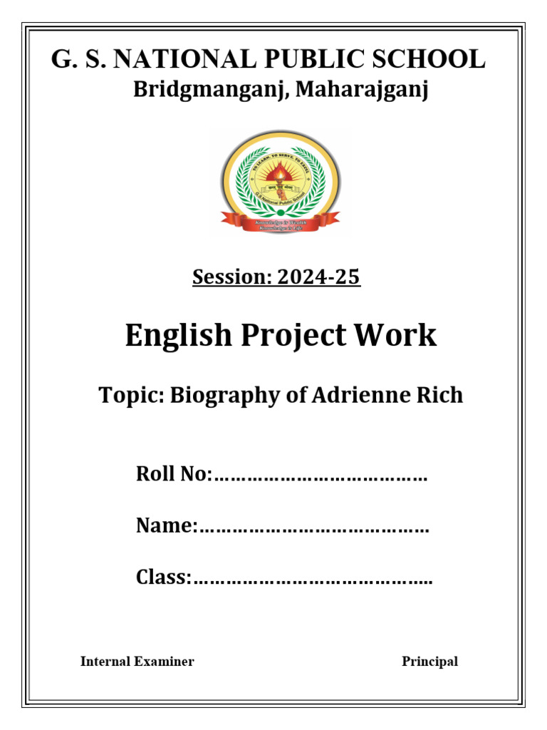 Class 8 English Project: Adrienne Rich Biography | PDF