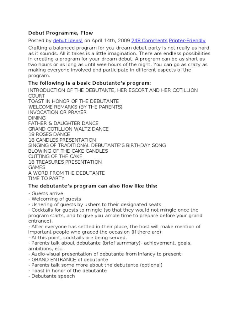 Sample Debut Program Script For Emcees