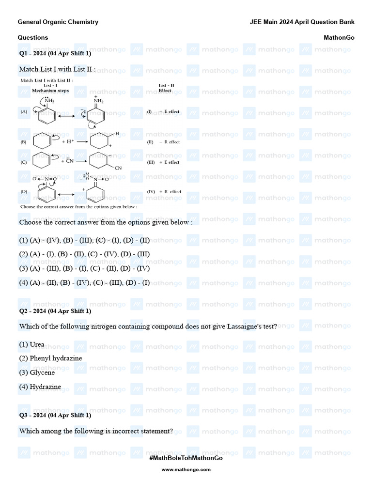 JEE Main 2024 April Chemistry Questions | PDF | Chemical Polarity ...