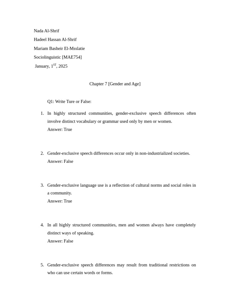Questions About Chapter 7 | PDF | Linguistics | Sociolinguistics
