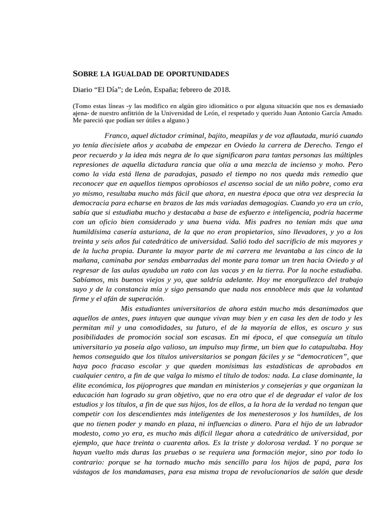 Sobre la igualdad de oportunidades | PDF
