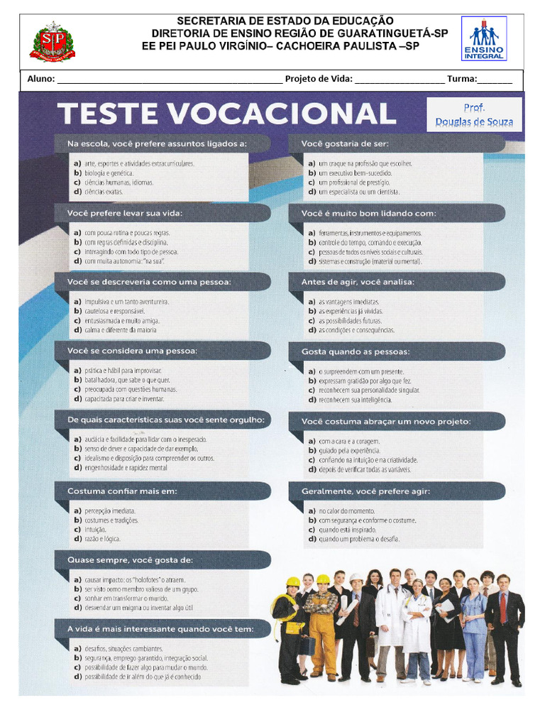 Teste Vocacional e Projeto de Vida | PDF