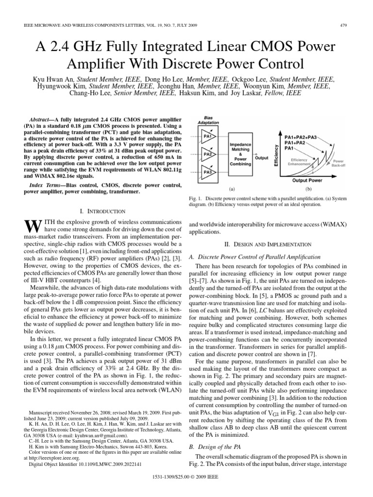 2.4 GHz CMOS Power Amplifier Design | PDF | Amplifier | Cmos